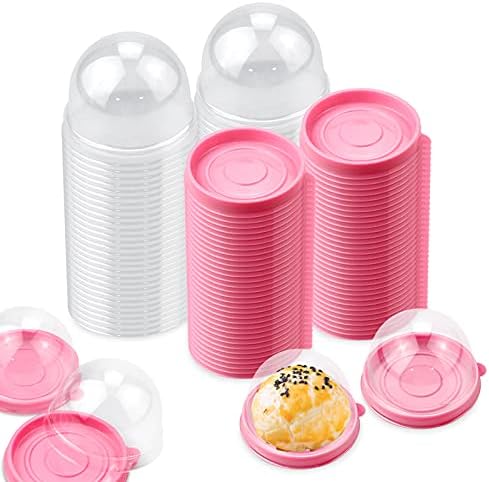 Cupcake-bærere |  1 Sæt 2.75X2.75X2 Tommer Klare Plastik Mini Cupcake Kasser Muffin Pod Dome Muffin Enkel Beholder Kasse Bryllup Fødselsdagsgaver Forsyninger Til Ost Bagværk Dessert Månekage (Rund, Pink) Cupcake-bærere Cupcake-bærere