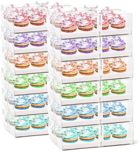 Cupcake-bærere |  12-pak klare cupcakeæsker, 12 stk cupcakebeholdere med gavebånd, plast cupcakebærer til småkager, muffins, bagerier Cupcake-bærere Cupcake-bærere