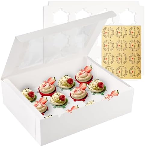 Cupcake-bærere |  16 Sæt af 12-Counts Hvide Cupcake Æsker med Vindue og Indsats, 13X10X3.5 Tommer, Velegnet til Cupcakes, Muffins og Småkager Cupcake-bærere Cupcake-bærere