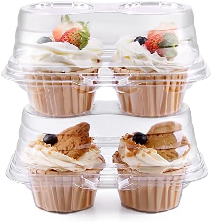 Cupcake-bærere |  2 Huls Cupcake Kasser – Stabelbare Almindelige Cupcake Bæresystemer, Tykkere Klare Cupcake Kasser, Non-Slip Høje Topping Cupcake Beholdere Til Cupcakes, Muffins (50) Cupcake-bærere Cupcake-bærere