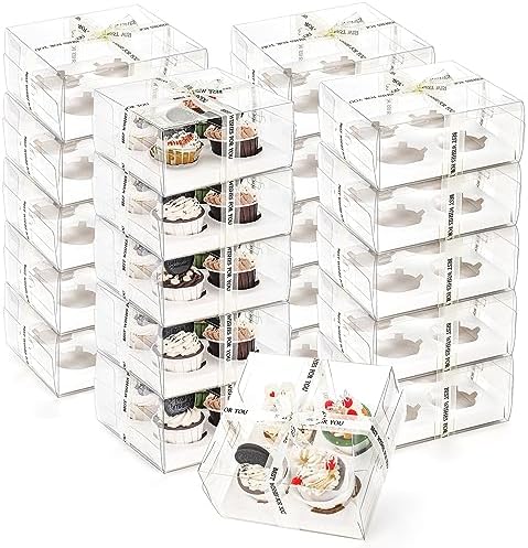 Cupcake-bærere |  20 Pakke Klare Cupcake Bokse Med Gavebånd, 4 Stk Plastik Cupcake Beholdere, Cupcake Transportholder Til Godbidder, Dessert, Småkager, Muffins, Bagværk, Baby Shower Fest Cupcake-bærere Cupcake-bærere