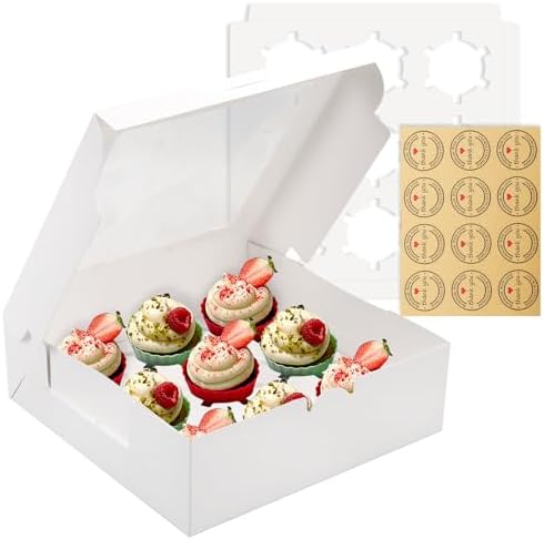 Cupcake-bærere |  24 Pakke 9-Styk Hvide Cupcake Æsker Med Vindue Og Indsats, 9X9X3 Tommer, Egnet Til Cupcakes, Småkager Og Muffins Cupcake-bærere Cupcake-bærere