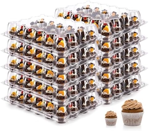 Cupcake-bærere |  24 stk mini cupcake beholdere 15 pak cupcake holder med aftagelige høje dæksler, mini plast stablebare cupcake bokse til 360 cupcakes, BPA fri Cupcake-bærere Cupcake-bærere