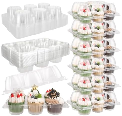 Cupcake-bærere |  40 Pakke Cupcake Æsker (6 Stk X 40 Sæt) Cupcake Beholdere, Engangs Plast Cupcake Holdere, Klare Cupcake Muffin Transportkasser med Låg til Transport, Husholdning Cupcake-bærere Cupcake-bærere