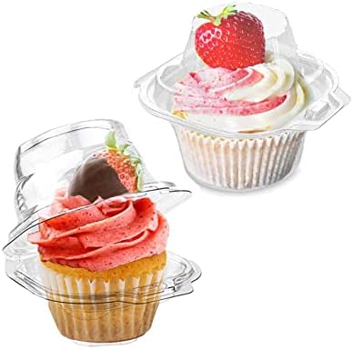 Cupcake-bærere |  50 stk. cupcakeæsker i plastik, individuelle cupcakecontainere, enkelt cupcakebærer med tilsluttet tætsluttende kuppelåg til fest. Cupcake-bærere Cupcake-bærere