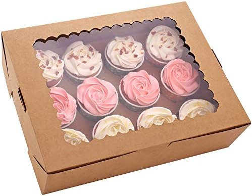 Cupcake-bærere |  6-Sæt Cupcake Æsker Holder 12 Standard Cupcakes, Cupcake Beholdere Med Vinduer Og Indsatser, Cupcake Transportør, Fødevarekvalitet Kraft Cupcake Holdere (Brun) Cupcake-bærere Cupcake-bærere