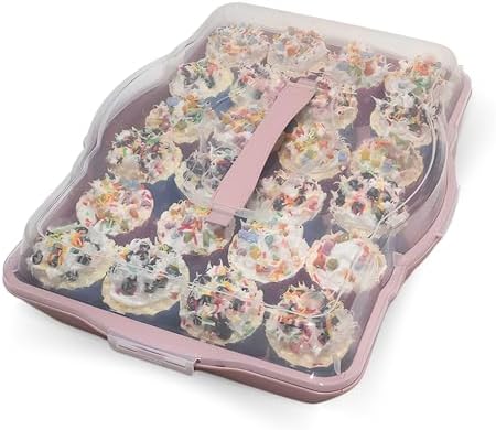 Cupcake-bærere |  Cupcake Kage Muffin Bakke Bærer, 4 I 1 Casserole Beholder Med Låg, Pie Cupcake Bærer 24 Stk, Rejse Opbevaring, Alsidighed Rund Firkantet Rektangulær Ovn Bakke Bæring (Matte Pink) Cupcake-bærere Cupcake-bærere