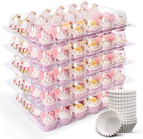 Cupcake-bærere |  Mini Cupcake Beholdere, 24 Stk, 12 Pak Plastik Cupcake Holder Med 288 Cupcake Liner, Klare Engangs Mini Cupcake Transportører Med Aftageligt Kuppellåg – Mini Størrelse Cupcake-bærere Cupcake-bærere