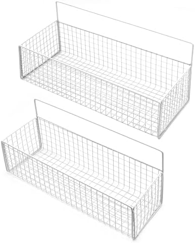 Hængende køkkenkurve |  2-pak hængende trådkurve, forstærket metalvægkurv, opbevaringsorganisator til hjemmet, køkken, skabe, skabe, badeværelse, pantry, soveværelse (hvid) Hængende køkkenkurve Hængende køkkenkurve