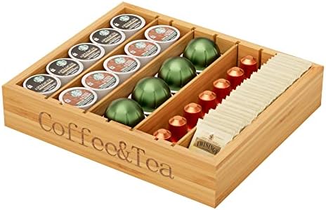 Kaffekapselholdere |  Bamboo K Cup Holder til Skuffe eller Bordplade – Kaffe Pod Holder til 25-36 K Cup Pod Opbevaring – Te Pose Organizer – K Cup Opbevaring til Kaffe Station i Hjemmet, Kontoret og Køkkenet (Bamboo) Kaffekapselholdere Kaffekapselholdere