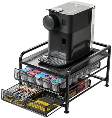 Kaffekapselholdere |  Elegant Kaffe Kapsel Skuffe Organizer til K-Cup Kapsler, Vertuo Kapselholder, Bordplade Opbevaringsløsning, Premium Træ- og Metaldesign, Sort Kaffekapselholdere Kaffekapselholdere