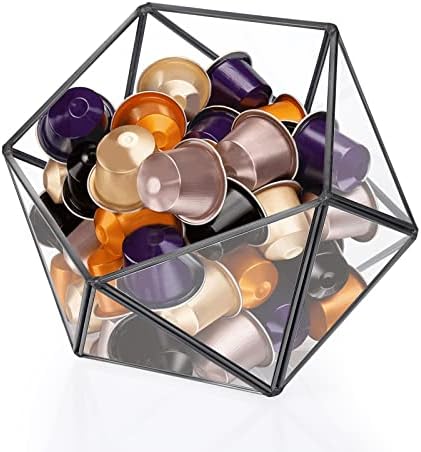 Kaffekapselholdere |  Elldoo Sort Glas Kaffe Kapselholder, 15-sidet Geometrisk Kasse Kaffe Kapsel Organizer til K Cup Espresso, Teposer, Sukkerpakker, Kaffe Kapsel Opbevaringsholder til Køkken, Kaffe Bar, Kontor Counter Kaffekapselholdere Kaffekapselholdere