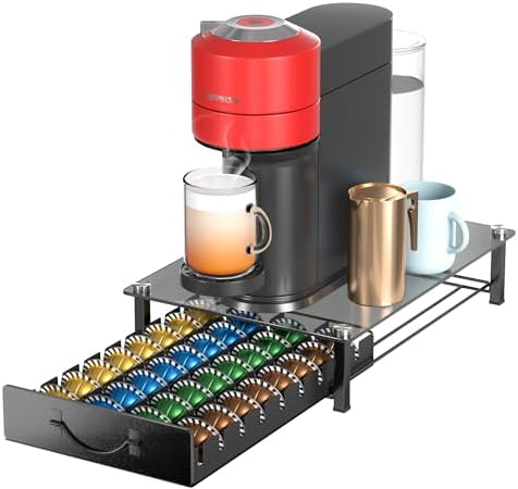 Kaffekapselholdere |  Glas Top Kaffe Kapselholder Kompatibel Med 36 Vertuo Kapsler, Krystal Tempereret Glas Kaffe Kapsel Skuffe, Kapsel Opbevaringsorganisator Til K-Cup Kapsler Kontor Hjem Bænk, Sort Kaffekapselholdere Kaffekapselholdere