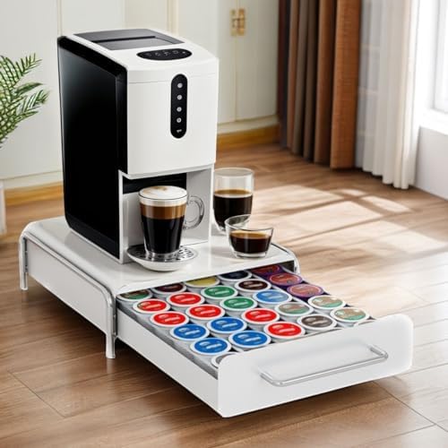 Kaffekapselholdere |  K Cup Holder Skuffe, Kompatibel med K-Cups, 3 Pod Kapacitet, K Pod Skuffe Organizer til Bordplade, Kaffemaskine Base. (Hvid) Kaffekapselholdere Kaffekapselholdere