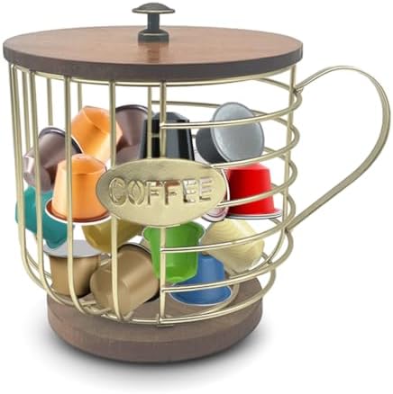 Kaffekapselholdere |  Kaffekapselholder, stor kaffekapselholder med låg, kaffekapselorganisator, K-Cup opbevaring til bord – Guld Kaffekapselholdere Kaffekapselholdere