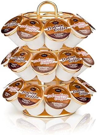 Kaffekapselholdere |  Kaffepodholder, K Cup Holdere, Kaffepodopbevaring kompatibel med K Cups (27 pods), drejer 36 grader kaffepodkarusselholder organizer, moderne gulddesign (rund, skinnende guld) Kaffekapselholdere Kaffekapselholdere