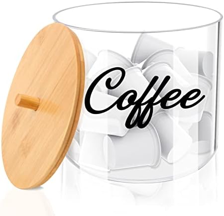 Kaffekapselholdere |  Kaffepodholder med bambuslåg, klar K-cup holder, K-cup Vertuo organizer 80 ounce, kaffefilterholder, podholder til bord, kompatibel med Nespresso kapsler. Kaffekapselholdere Kaffekapselholdere