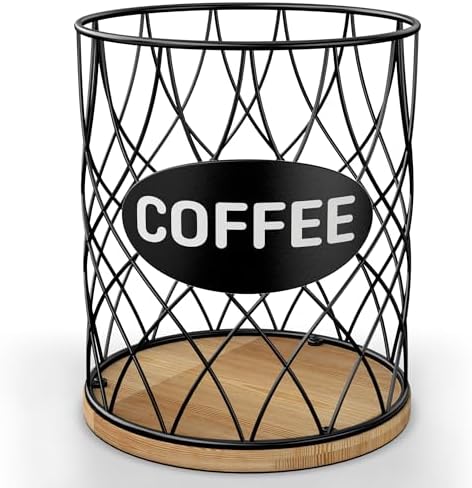 Kaffekapselholdere |  Kaffepodholder til Borddækning – K Cup Organizer til Kaffe Bar. Uundgåelig Kaffepod Organizer med Holdbart Metaltråd og Bambusbund. Premium K Cup Holdere til Bordet. Kaffekapselholdere Kaffekapselholdere