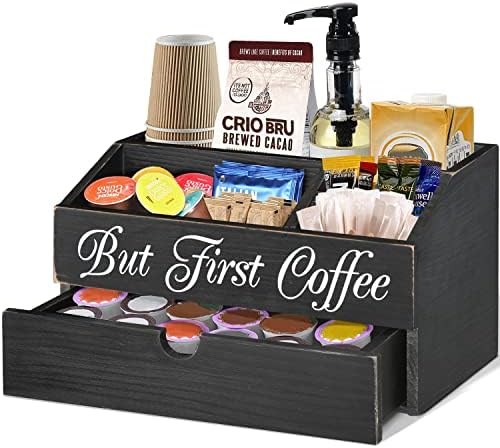 Kaffekapselholdere |  Kaffestation Organizer, Træ K Cup Pod Holder med Skuffe, Bordplade Bar Tilbehør Tepose Krydderi Organizer til Dekoration, Gave til Elskere Kaffekapselholdere Kaffekapselholdere