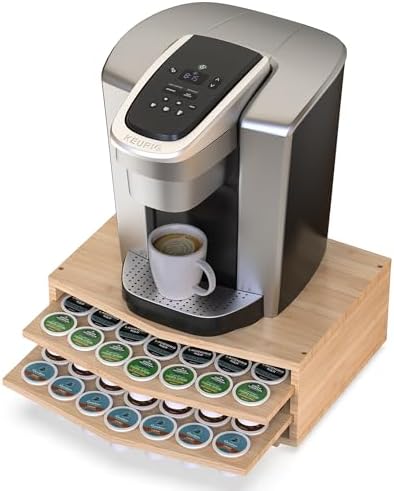 Kaffekapselholdere |  Keurig Kapsel Skuffe (Kk270) – Premium Bambus, Kompatibel med K-Cups, 70 Kapsler Kapacitet Rack, 2-Niveau Holder & Opbevaring, Køkkenbord Organizer – Naturlig Bambus Kaffekapselholdere Kaffekapselholdere