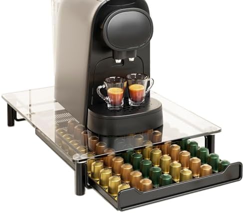 Kaffekapselholdere |  Krystalhærdet glas kaffepod opbevaringsskuffe kompatibel med Nespresso Original Line kapselholder til 6 Original Line pods – køkkenorganisator Kaffekapselholdere Kaffekapselholdere