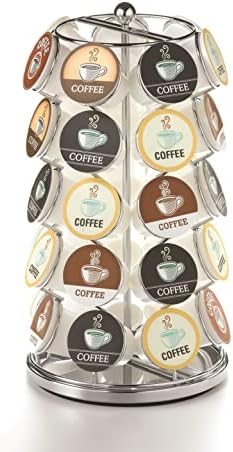 Kaffekapselholdere |  Nifty K Cup Holder – Kompatibel med K-Cups, Kaffepod Carousel | 35 K Cup Holder, Drejer 360 grader, Lazy Susan Platform, Moderne Chrome Design, Organizer til køkkenbord i hjemmet eller kontoret Kaffekapselholdere Kaffekapselholdere