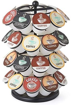 Kaffekapselholdere |  Nifty K Cup Holder – Kompatibel med K-Cups, Kaffepod Carousel | 36 K Cup Holder, Drejer 360 grader, Lazy Susan Platform, Moderne Sort Design, Organizer til Køkkenbord i Hjemmet eller Kontoret Kaffekapselholdere Kaffekapselholdere