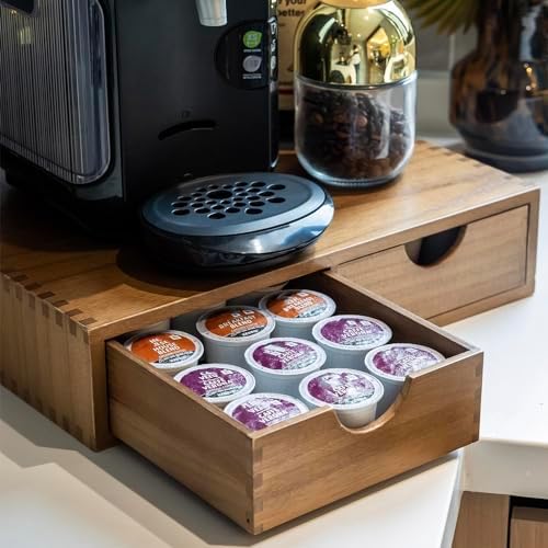 Kaffekapselholdere |  Træ K Cup Organizer Kaffepod Opbevaringsboks, Kaffepods og Te Organizer Holder, K Pod Skuffe til Kaffemaskine, Organizador De Cafe, Kcup Skuffe Organizer Under Brygger, 30 Pod Kapacitet Kaffekapselholdere Kaffekapselholdere