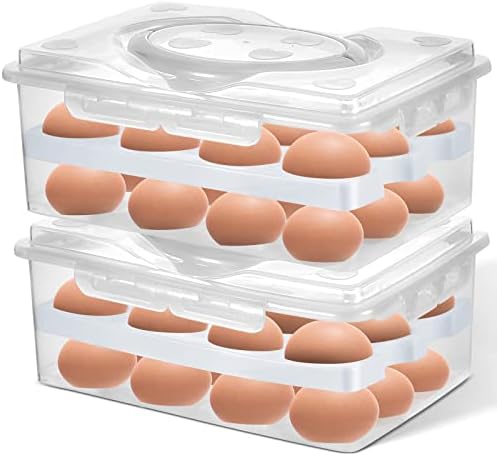 Madbeholdere |  2 stk. 2-lags påske deviled egg bakke, stabelbare klare ægcontainere med håndtag, plastægcontainer med låg, campingægtransportør ægkasseholder til køleskab og fryser, 48 rum i alt, hvid Madbeholdere Madbeholdere