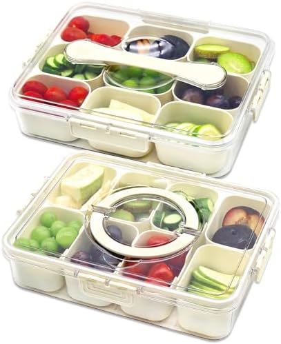 Madbeholdere |  Snackle Box Container 2Pak, Divideret Serveringsbakke Med Låg Og Håndtag, Opvaskemaskine-Sikre Frugtbeholdere, Slik Organizer, Snackle Charcuterie Kasser Til Rejse, Fest Og Picnic – 8/9 Rum Madbeholdere Madbeholdere