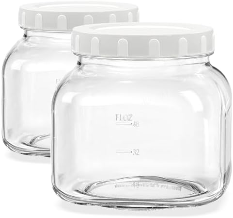 Madkrukker og -beholdere |  81 Oz/0,6 Gallon Lufttæt Glasbeholder Med Låg, Bred Mund Halv Gallon Mason Jar Til Syltede Agurker, Småkager, Kombucha, Mel, Sukker. Sæt Af 2 Store Syltede Agurker Glas Med 2 Skalamærker. Madkrukker og -beholdere Madkrukker og -beholdere