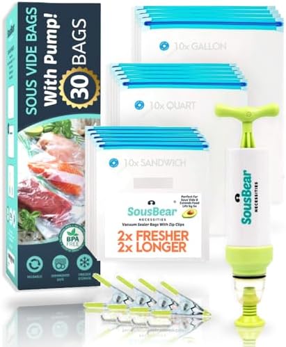 Sirup- og honningdispensere |  Sous Vide Poser Med Pumpe, 30 Poser Pt, Qt, Gal Genanvendelige Vakuumforseglede Poser Til Mad, 4 Klemmer, Kommerciel Kvalitet, Kraftige, BPA Frie, Fantastiske Til Vakuumopbevaring Og Sous Vide Madlavning Sirup- og honningdispensere Sirup- og honningdispensere