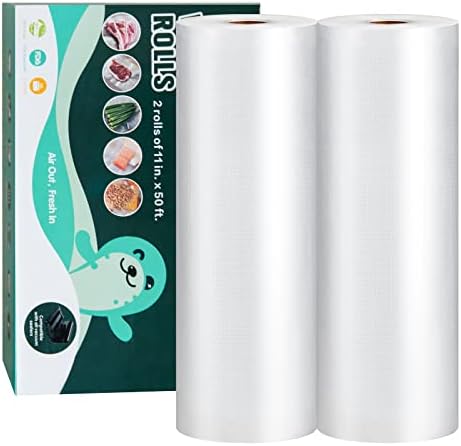 Sirup- og honningdispensere |  Vakuumforseglingsposer 11″ X 50′ 2-pakning til Food Saver, ruller til skræddersyet pasform til tætsluttende fødevareopbevaring, måltidsforberedelse eller sous vide, kommercielle vakuumforseglingsposer til fryser. Sirup- og honningdispensere Sirup- og honningdispensere