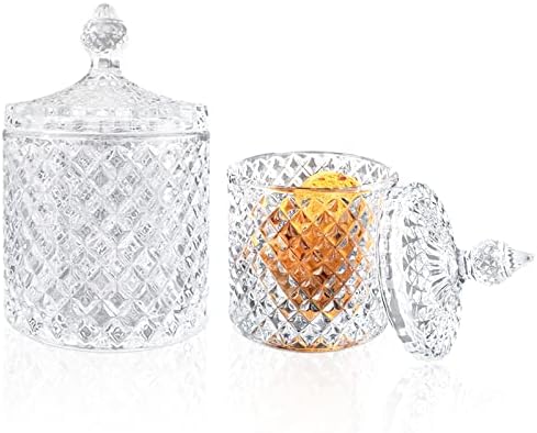 Småkagekrukker |  2 stk. krystal diamant facetteret krukke med låg, glas sukker skål dekorative slikkrukker, diamant slikskål, krystal småkage dåse, buffet beholder, Q-tip holder til hjemmet (1 oz + 2 oz) Småkagekrukker Småkagekrukker