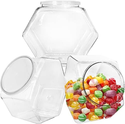 Småkagekrukker |  3 stk. plastikkonfektureglas, klare småkageglas 71 oz til køkkenbordet, hexagon småkageglas med låg, plastiktørring af madglas til slikbuffet Småkagekrukker Småkagekrukker