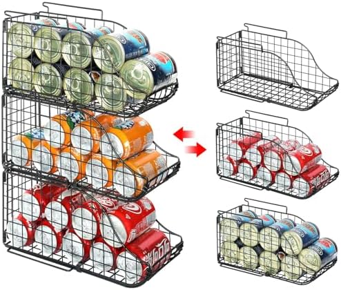 Stabling af dåse dispensere |  Stående Dåsebeholder 3-Pak, Stabelbare Drikkevare Opbevaringskurve til Sodavand med Håndtag, Foldbar Dåseholder til Køkken, Spisekammer, Bordplade, Skab – Patent Under Behandling Stabling af dåse dispensere Stabling af dåse dispensere